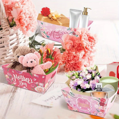 12pcs/set Happy Mother's Day Mixed Red Pink Tulip Carnation Beautiful Paper Gift Box Mother's Day Party Gift Decoration Supplies