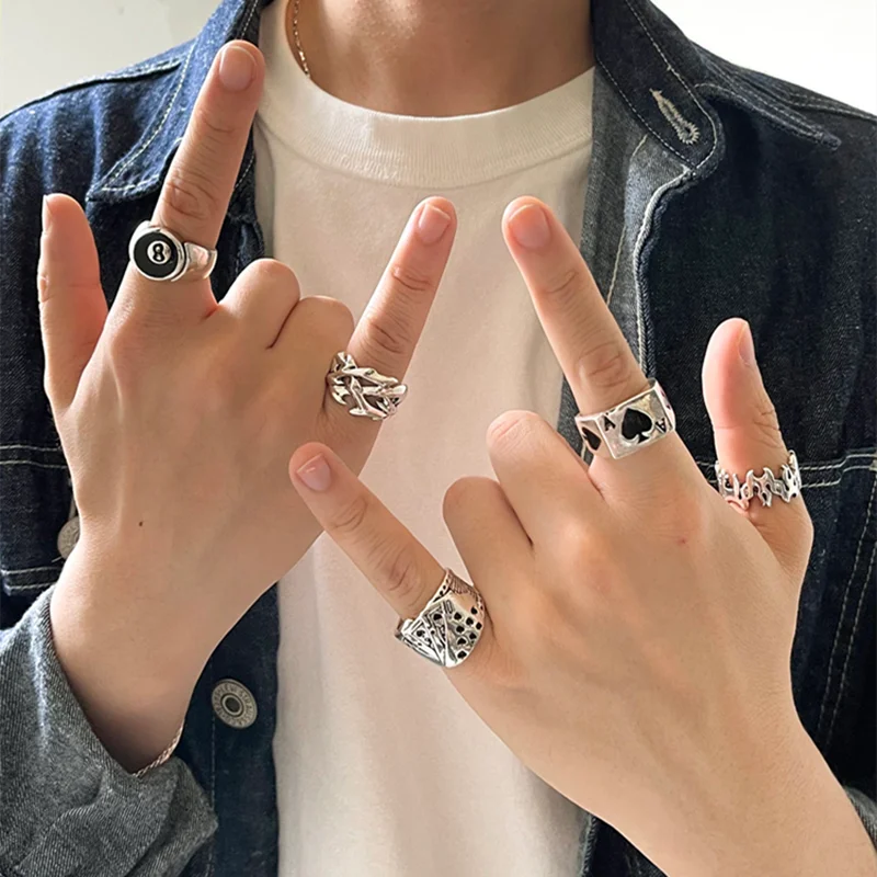 Vintage Gothic Heart Ring/ Punk Playing Card Spades/ Geometric/ Hollow /Butterfly Retro Ring