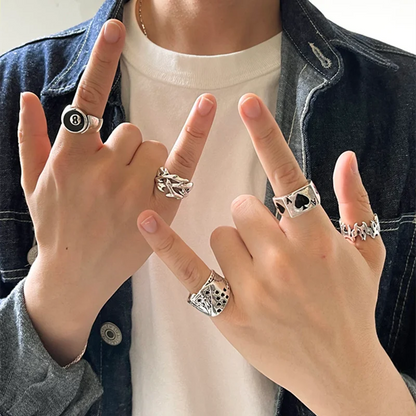 Vintage Gothic Heart Ring/ Punk Playing Card Spades/ Geometric/ Hollow /Butterfly Retro Ring