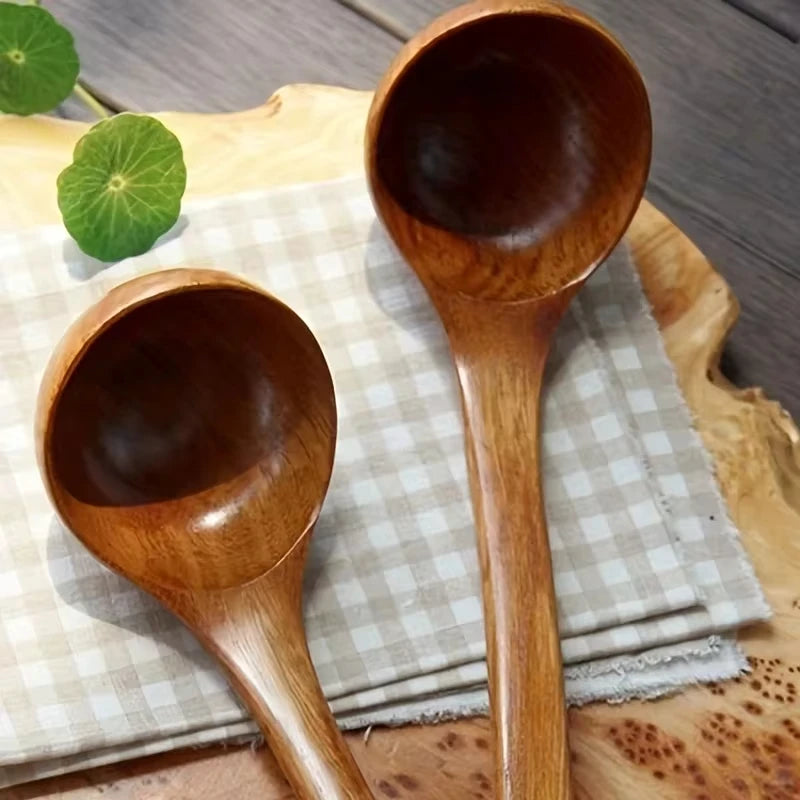 1pc Non-Stick Wooden Cooking Spoon, Daily Solid Anti-scalding Soup Ladle For Kitchen