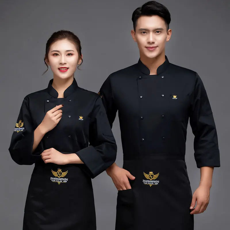 White Chef Jacket short Sleeve Head Chef Uniform Restaurant Hotel Kitchen Cooking Clothes Catering Foodservice Chef Shirt Apron