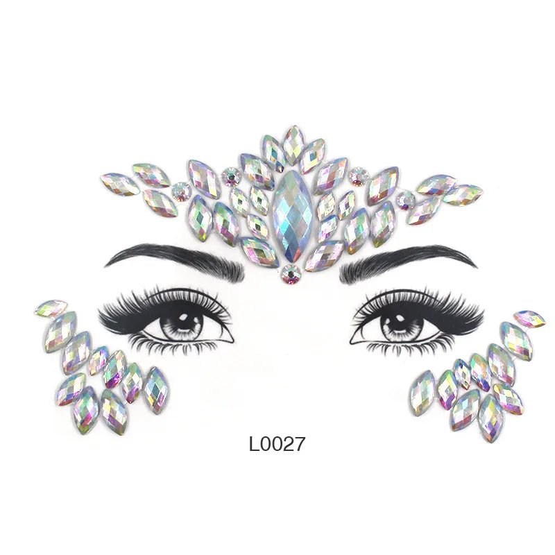 3D Sexy Face Tattoo Crystal Stickers Temporary Tattoos Glitter Fake Tattoo Rhinestones Masquerade Women Party Face Jewels Tattoo