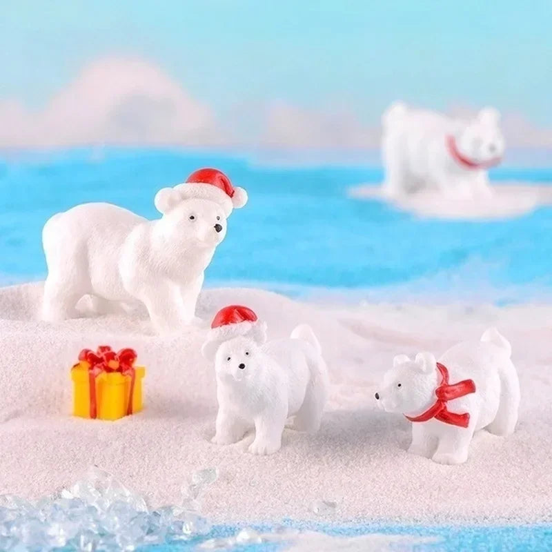 3pcs Bear Christmas Miniature Decorations Polar Bear Micro-Landscape Ornaments Christmas Desktop Decoration Christmas Present