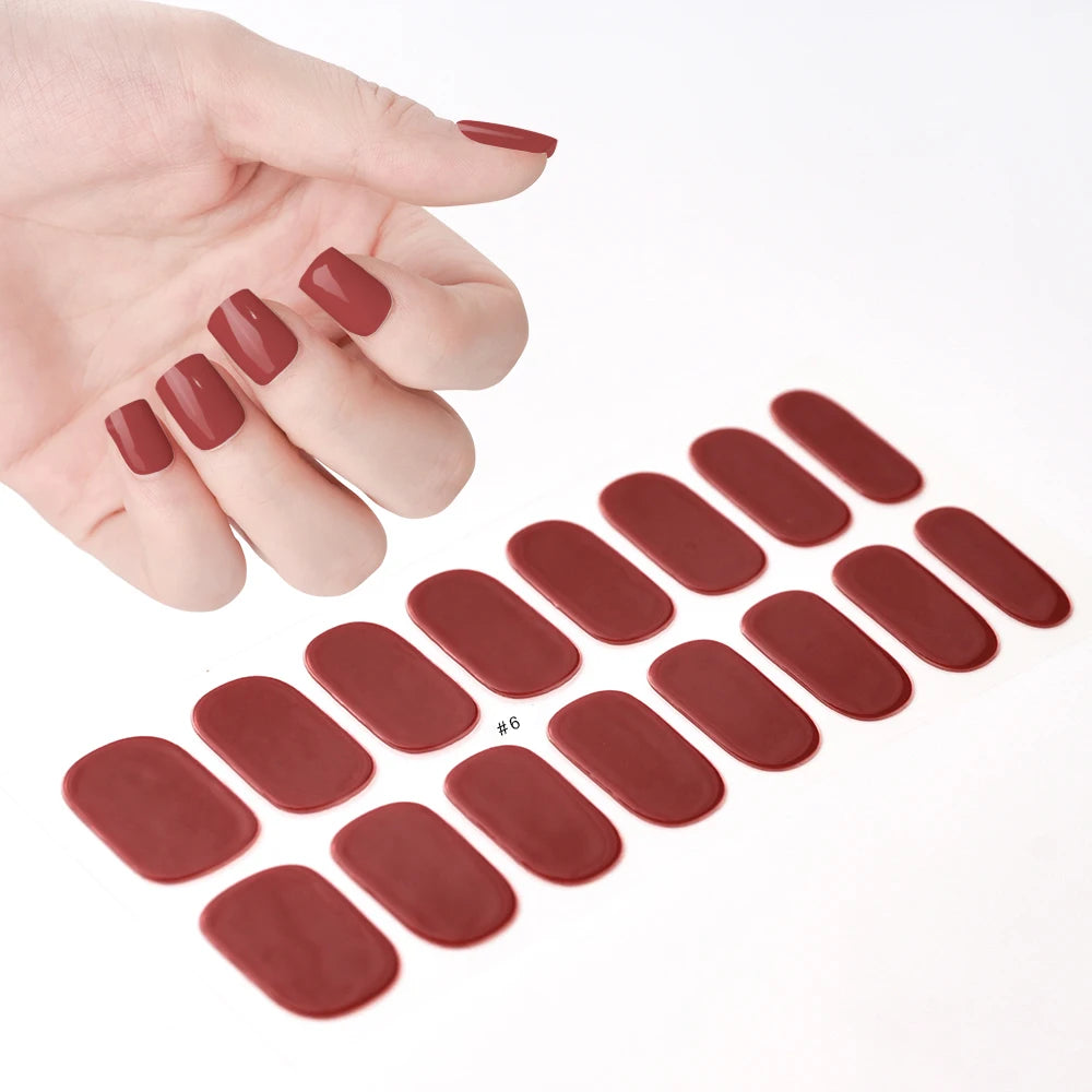 16‑Piece Semi‑Cured Gel Nail Wrap Set – French Pure Color UV Gel Polish Strips, Long‑Wear Nail Extension Decals