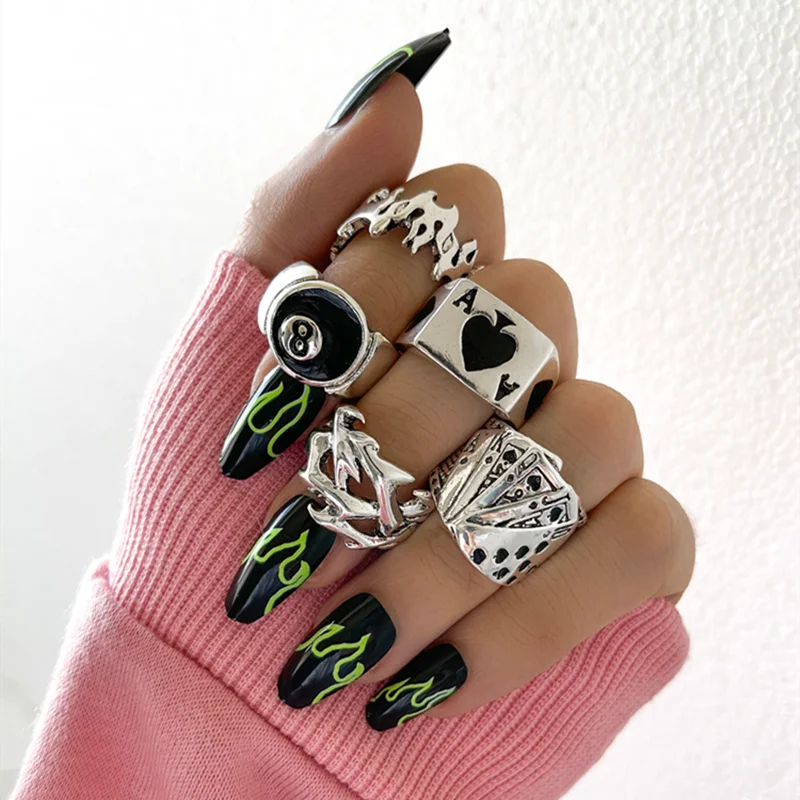 Vintage Gothic Heart Ring/ Punk Playing Card Spades/ Geometric/ Hollow /Butterfly Retro Ring