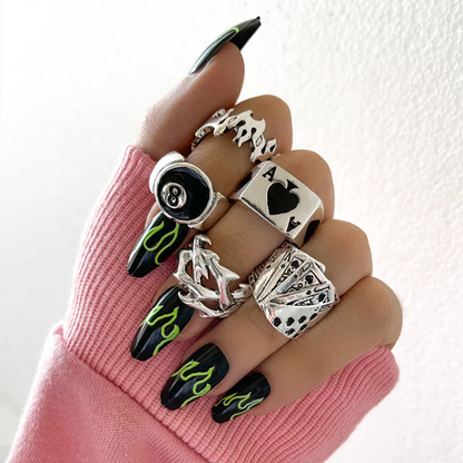 Vintage Gothic Heart Ring/ Punk Playing Card Spades/ Geometric/ Hollow /Butterfly Retro Ring