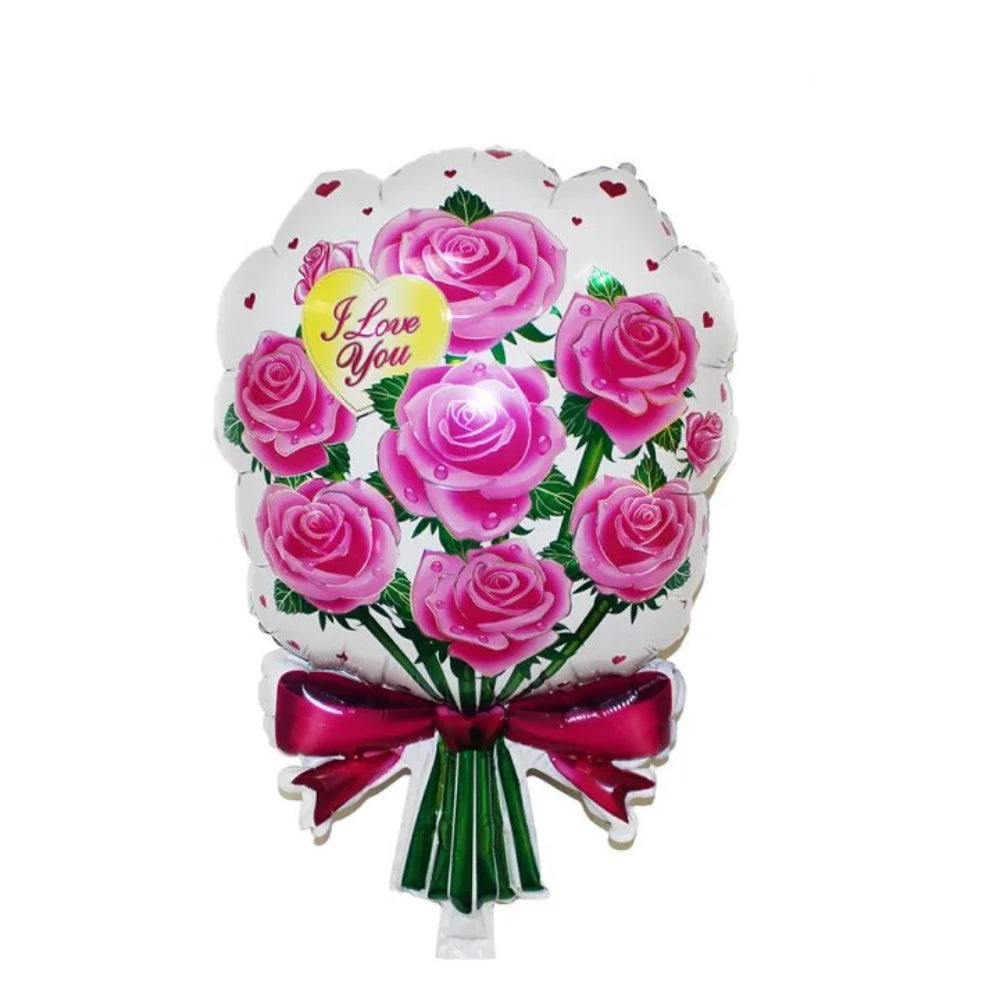 Cute Bear Foil Balloons with Flowers – Valentine’s, Wedding, Anniversary & Birthday Decoration
