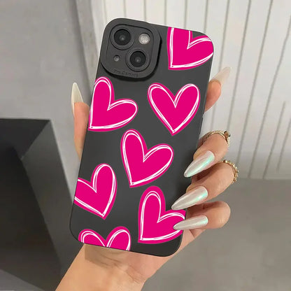 Love Heart Soft Silicone Phone Case For iPhone 16 15 14 Pro Max Plus 11 12 13 Pro Plus X XS XR Shockproof Cover