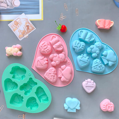 1pc Valentine's Day Theme Chocolate Silicone DIY Soft Candy Mold Bear Shape Baking Resin Soap Wax Melting Ice Jelly Mold