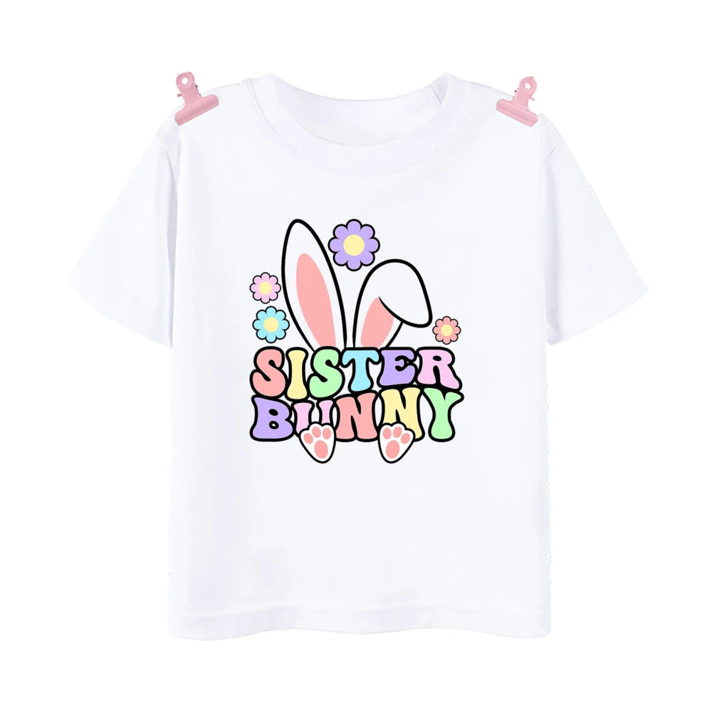 Easter Family Matching Outfits – Dad, Mom, Sis, Bro & Baby Bunny Printed Shirts and Baby Bodysuit