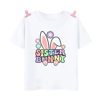 Easter Family Matching Outfits – Dad, Mom, Sis, Bro & Baby Bunny Printed Shirts and Baby Bodysuit