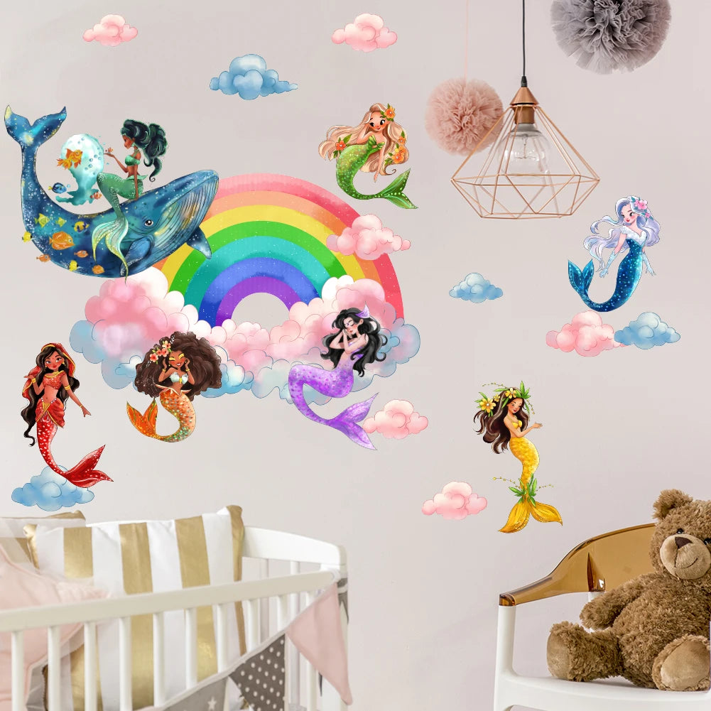 Rainbow Mermaid Wall Stickers for Baby and Children's Room Decoration Self   Adhesive Wall Stickers Suitable for Children's Room