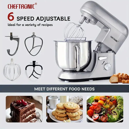 Cheftronic 6 Speed Stand Mixer with 7 Quart Stainless Steel Mixing Bowl,Dough hook, Egg whisk, Kitchen mixer with US Plug