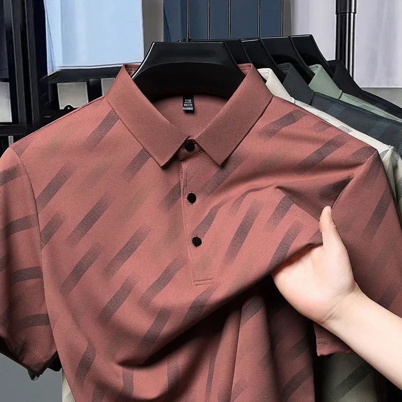 Men's Business Casual Short Sleeved Printed Polo Shirt Fashionable Breathable Comfortable and Versatile Top