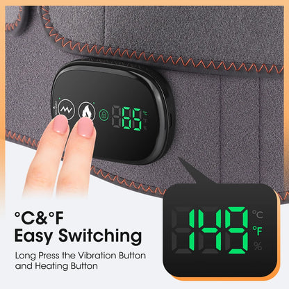 Digital thermometer with temperature display on a textured surface, showing Celsius and Fahrenheit.