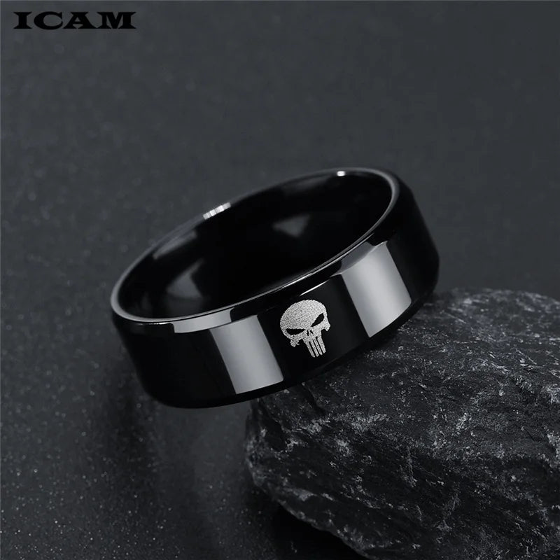 ICAM Stainless Steel Men Rings Skull Devil Punk Rock Hip Hop Jewelry Creativity Gift For Biker Male Boyfriend