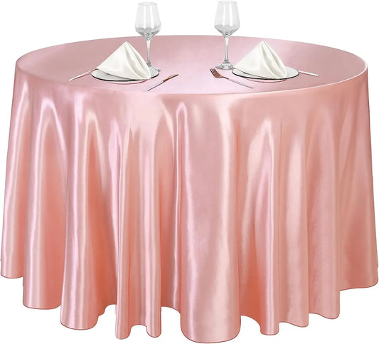 Round Satin Tablecloths, Rose Gold Bright Silk Table Cover for Wedding Banquet ,Solid Color Wedding Birthday Table Decoration