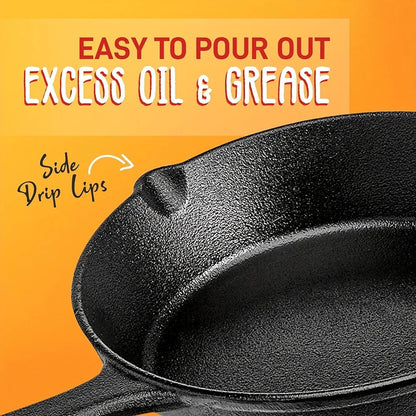 3PCS Cast Iron Skillet Set (6/8/10 Inch)  Pre-Seasoned, Heavy-Duty Pans for Oven, Grill & Campfire, Even Heat, Non-Stick Surface