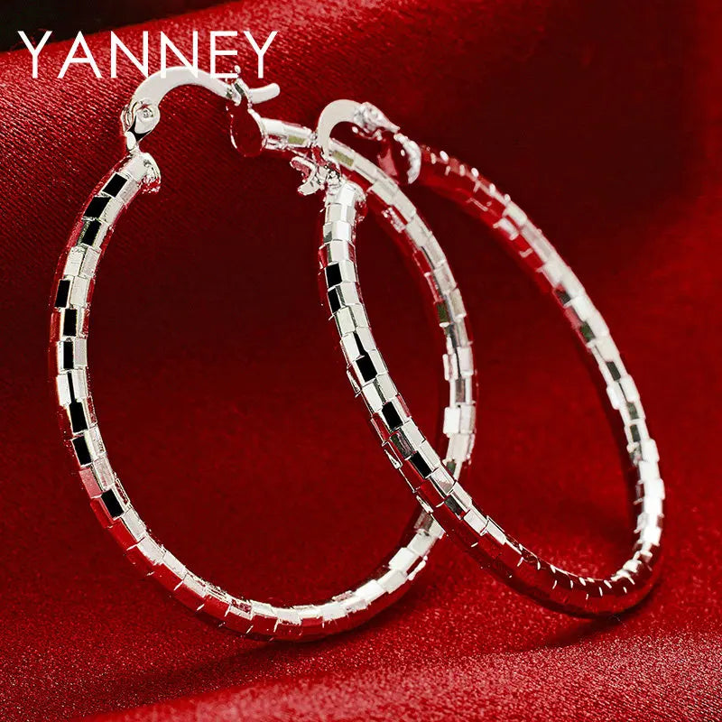 925 Sterling Silver 40MM Fine Round Hoop Earrings For Women Charm Wedding Engagement Gift Fashion Jewelry Accessories