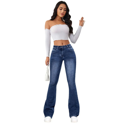 Women’s Slim‑Fit Flare Jeans – High‑Waist Denim with Pockets, Ankle‑Length Bootcut Streetwear