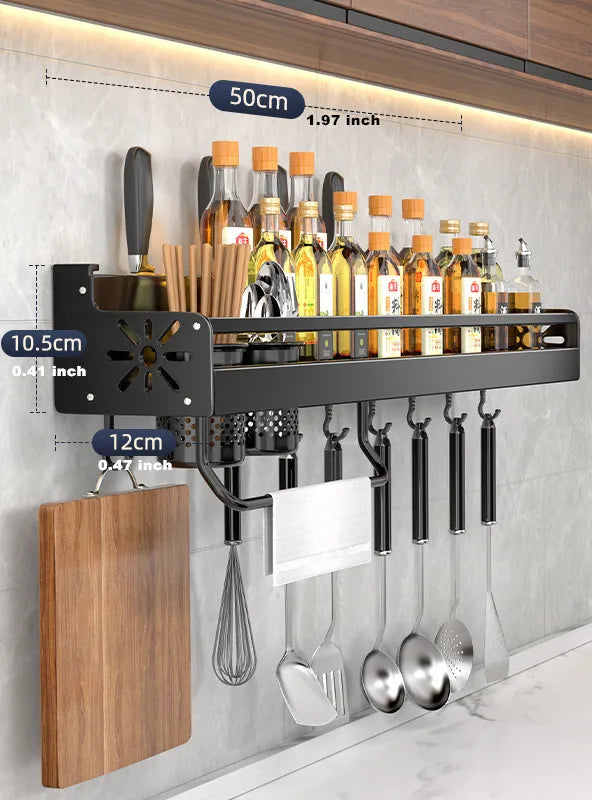 Kitchen Organizer Shelf Wall-mounted Spice Storage Rack  Knife, Seasoning, Utensil Storage Holder