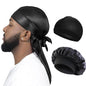 Set of 3 Men’s Silky Durags: Long Tail Pirate Hat, Headband Turban, Dome Wave Cap, Unisex Wig Cap with Elastic Band, Satin Bonnet