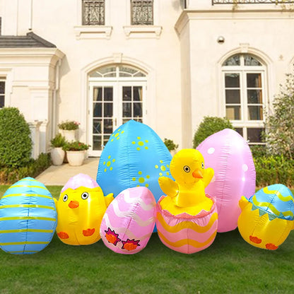 Easter Inflatable Outdoor Toys Easter Bunny Family Eggs Carrot with Build-in LEDs Blow Up Decorations for Party Yard Garden Lawn