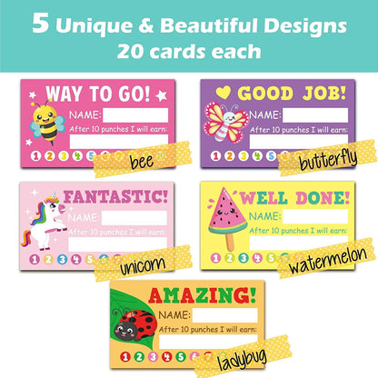 50Pcs Cartoon Kids Reward Incentive Punch Cards For Teacher