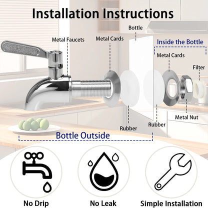 Drink Dispenser 2 Packs 1 Gallon Glass with Stand and 304 Stainless Steel Faucet Party Iced Tea Lemonade Juice Water Dispenser