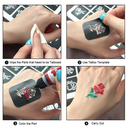 Long-Lasting Temporary Tattoo Inks with 3 Tattoo stickers Kit,Freehand Painting Gel for Makeup Trend Party Tattoos for Face Body