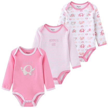 Kiddiezoom 3 Pcs Newborn Cartoon Long Sleeve 100%cotton Baby Boy Girl Bodysuit Soft Infant Onesies Clothes