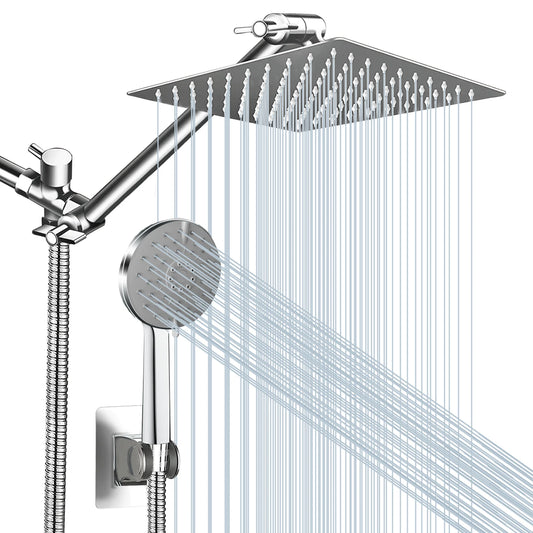 2-IN-1 Bathroom Shower Combo High Pressure Rainfall Shower Head with Extension Arm Handheld Shower Head with Wall Bracket Hose