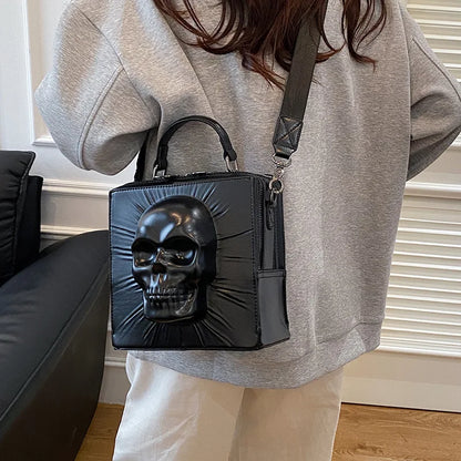 3D Skull Shape Box Handbag For Men And Women European And American Punk Flaps Personality Rivet Hip Hop Shoulder Messenger Bag