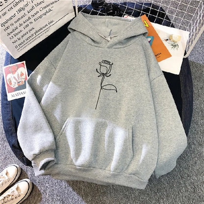 Women's Hoodie Pullover Sweatshirt Stylish Flower Print With Thick Long Sleeves Tops Loose