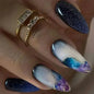 24Pcs False Full Cover Press on Nail Tips Purple Heart Almond  with Glue
