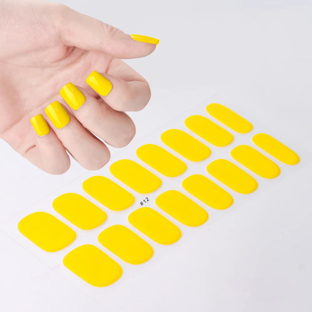 16‑Piece Semi‑Cured Gel Nail Wrap Set – French Pure Color UV Gel Polish Strips, Long‑Wear Nail Extension Decals
