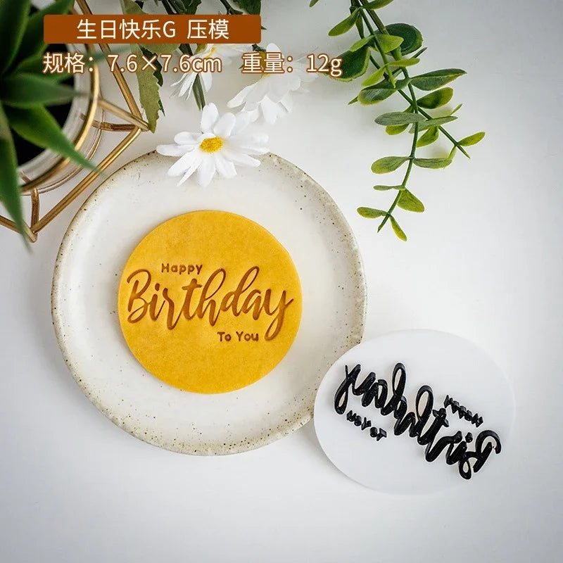 Happy Birthday Theme Cookie Cutter Mold Biscuit Embosser Cake Decoration Tools Stamp Baking Pastry Bakeware Kitchen Accessories