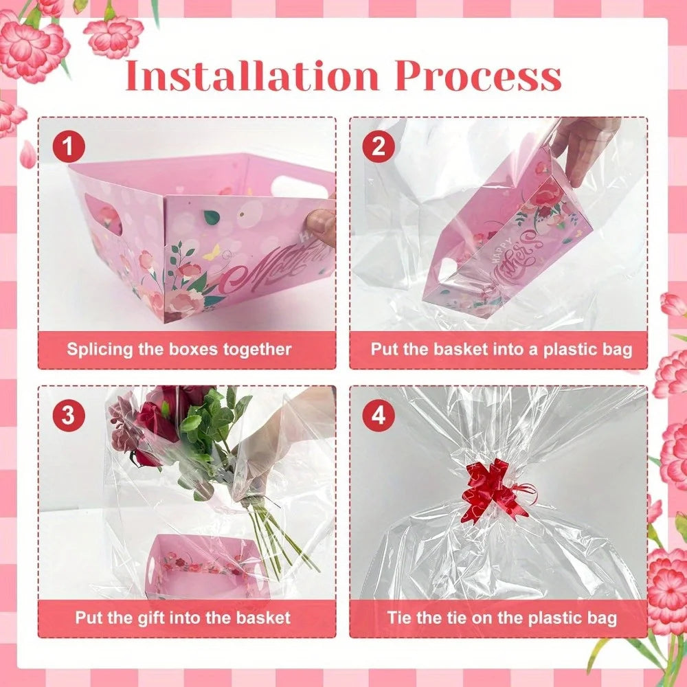 12pcs/set Happy Mother's Day Mixed Red Pink Tulip Carnation Beautiful Paper Gift Box Mother's Day Party Gift Decoration Supplies