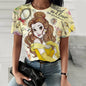Disney Princess Cartoon Printed Women T-shirt  Short Sleeve Casual Round Neck