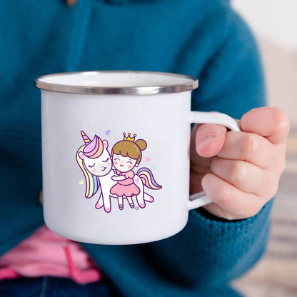 Cartoon Unicorn Enamel Mug – Creative Kids Drinkware for Water, Juice, Milk & Birthday Gifts