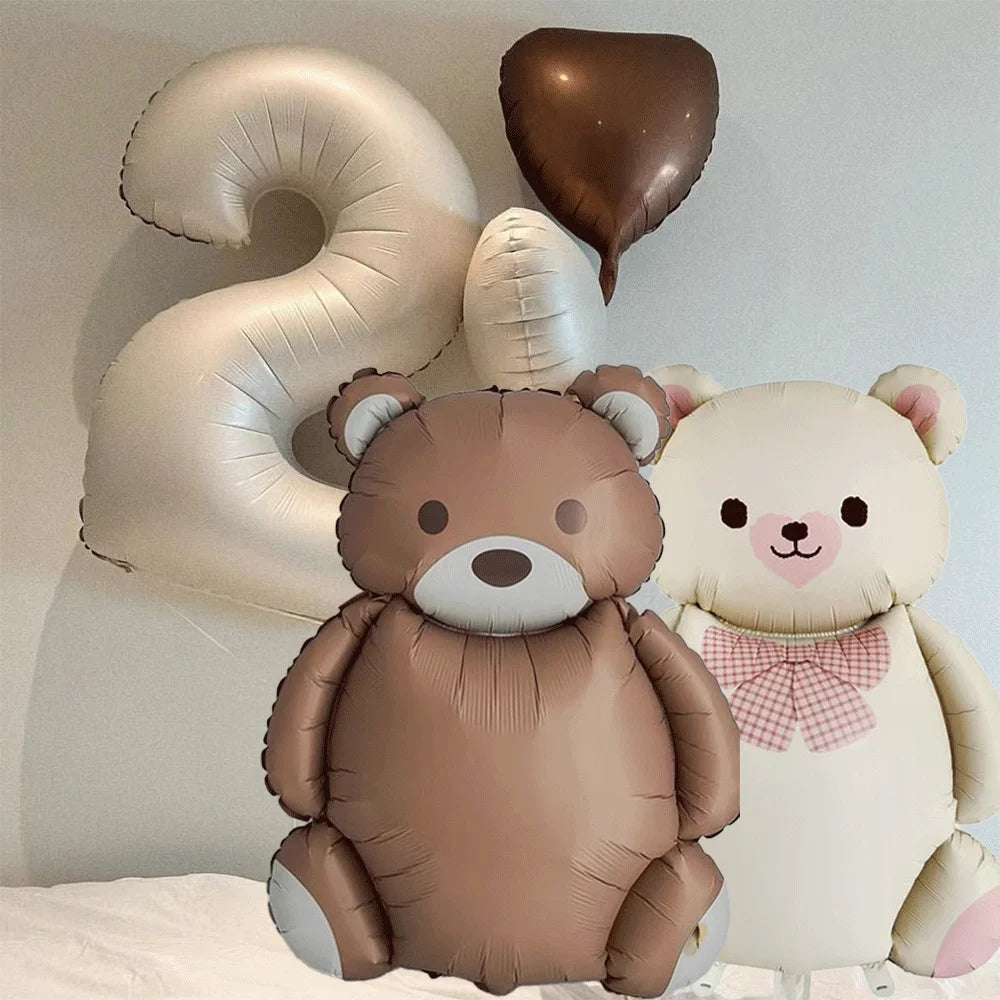 Cute Teddy Bear Party Birthday Number Balloons Large Retro Brown Bear Foil Balloon Set 8 pcs Baby Shower Birthday Party Decor