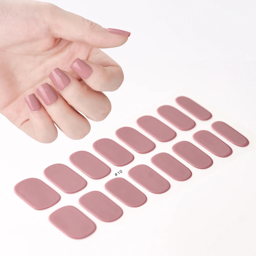 16‑Piece Semi‑Cured Gel Nail Wrap Set – French Pure Color UV Gel Polish Strips, Long‑Wear Nail Extension Decals