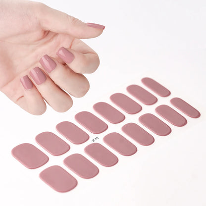 16‑Piece Semi‑Cured Gel Nail Wrap Set – French Pure Color UV Gel Polish Strips, Long‑Wear Nail Extension Decals