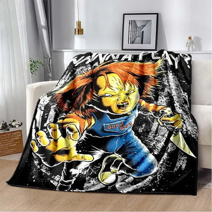 3D Horror Movie Character Chucky Saw Cartoon Area Blanket Fashion Soft Cozy Living room Bedroom Sofa Bed Travel Blanket