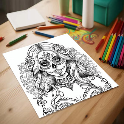 1pc 24 Pages Skull in Makeup Theme Coloring Book Art Craft Creative Expression Ideal Gift for Teens Adults