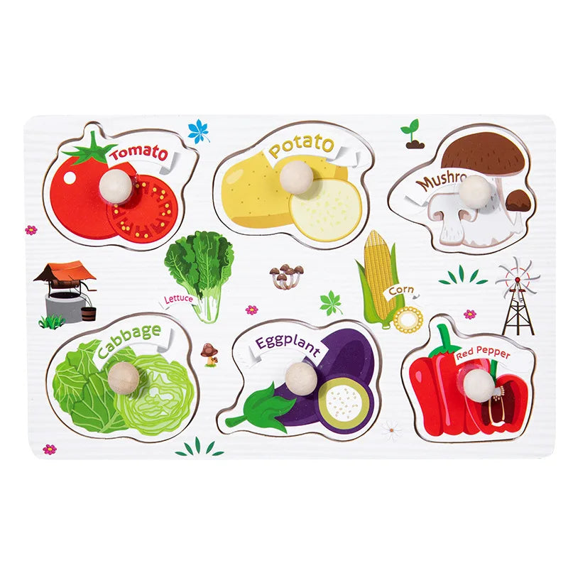 Baby Wooden Puzzles Montessori Toys 1 2 Years Toddler Toys Hand Grab Board Alphabet Number Cognition Learning Educational Toys