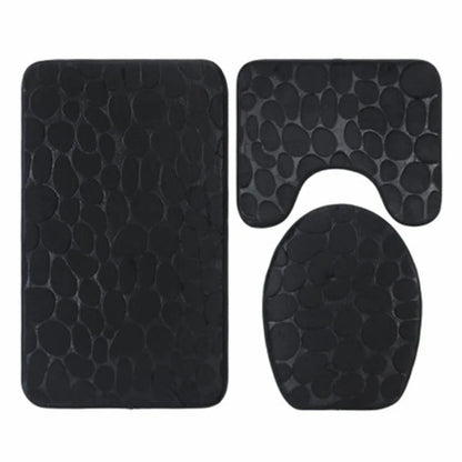 Set of 3 Bathroom Bath Mat Set  Soft Non Slip or 2PCS Cobblestone Absorbent Bathroom Mat Rug Carpets and Toilet Lid