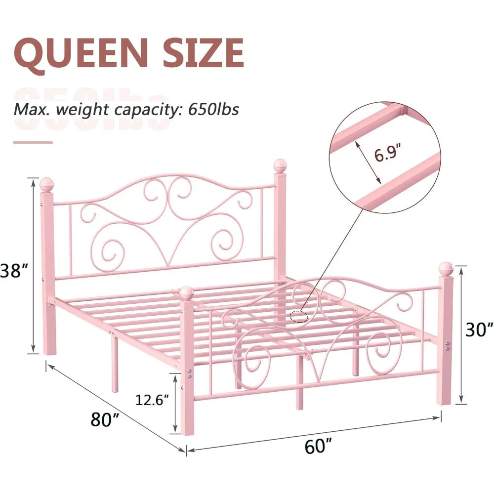 Queen Size Metal Bed Frame – Heavy‑Duty Platform with Slat Support, No Box Spring Needed