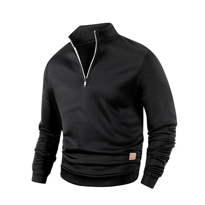 Spring Autumn Fashion High Neck Half Zipper Long Sleeve Sweatshirts Men's Casual Knitted Pullovers Daily Warm Coats