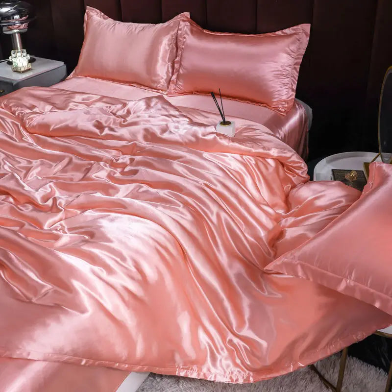 Luxury Ice Silk Bedding Set Satin Silky Duvet Cover Set With Pillowcase High-end Home Textiles Solid Color Bed Cover Sets